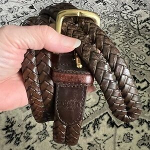 Fossil Brown Woven Leather Belt w/Brass Buckle Sz 34